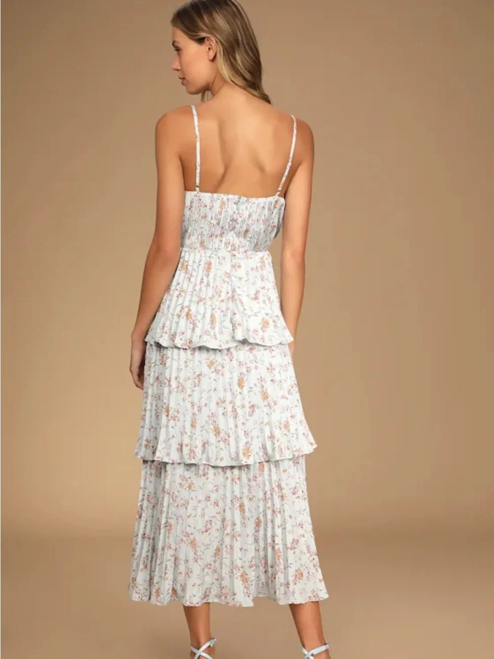 Lulu’s Cascading Crush Pale Blue Floral Print Tiered Bustier Midi Dress XL - Picture 2 of 5